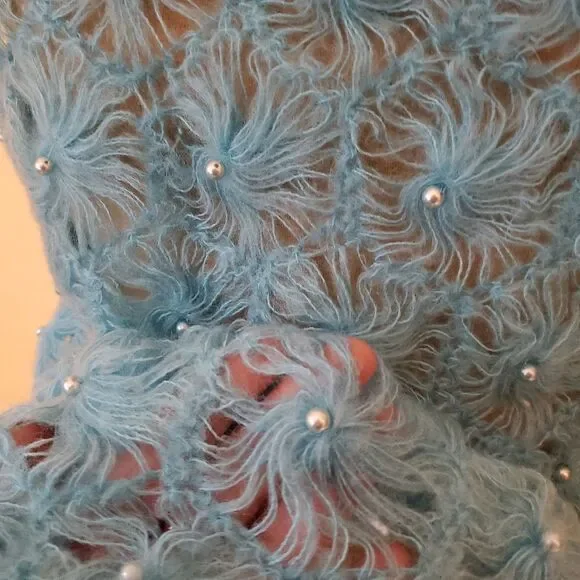 Vintage 60s sleeveless blue knit top small - Picture 10 of 10